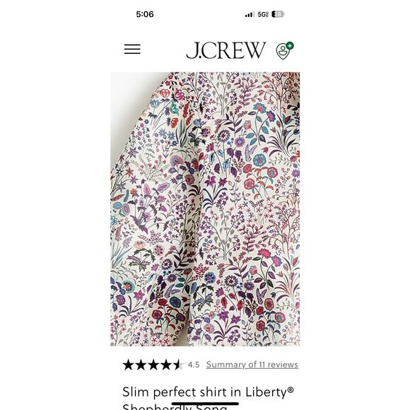 J.Crew X Liberty Fabrics 12 White Floral Shepherdly Song Slim Perfect Shirt - Picture 3 of 9